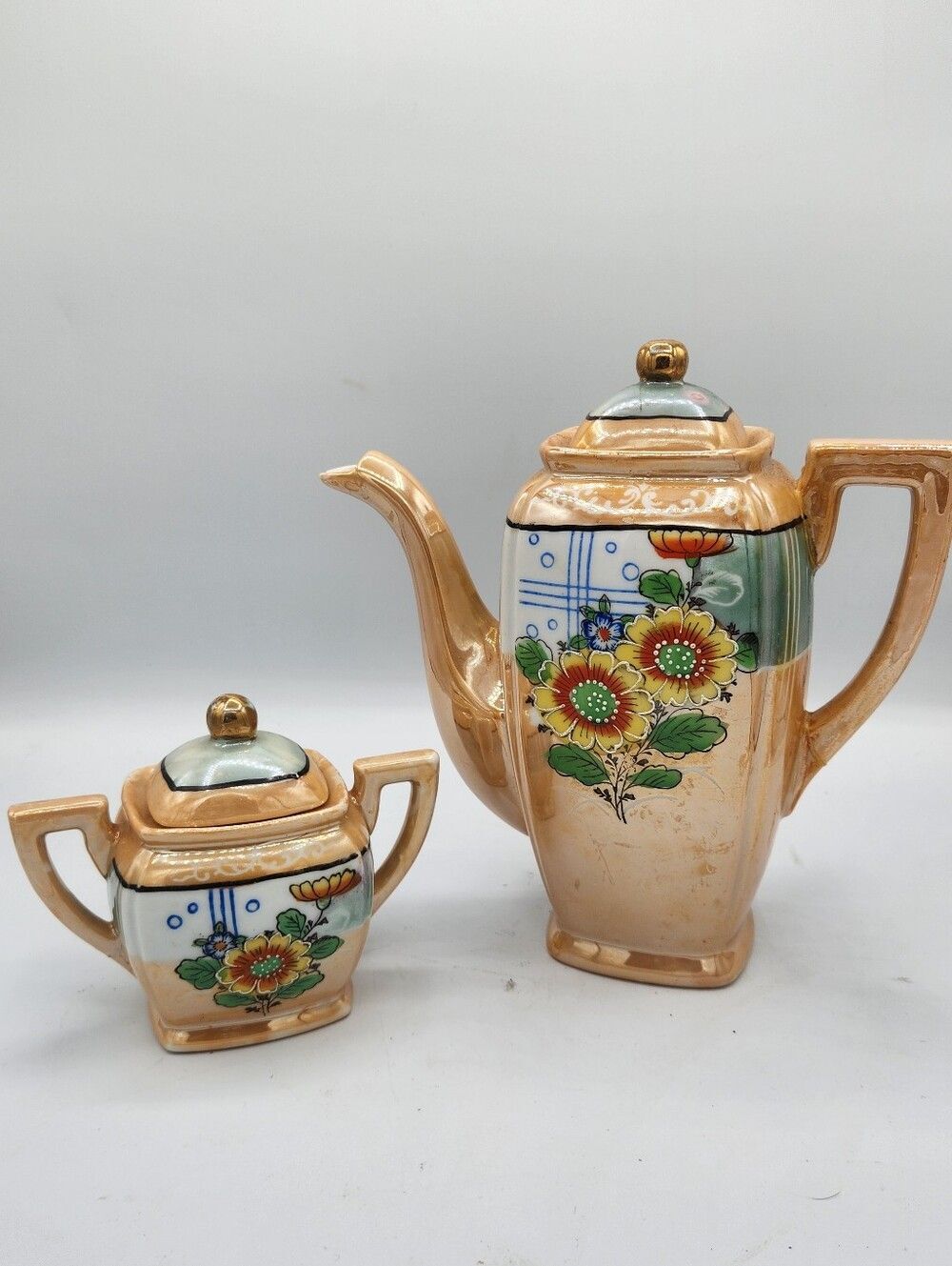 Lusterwear Japanese Floral Teapot And Sugarbowl